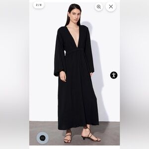 Mara Hoffman Crinkle Organic Cotton Gauze Long Sleeve Deep V Neck Maxi Dress